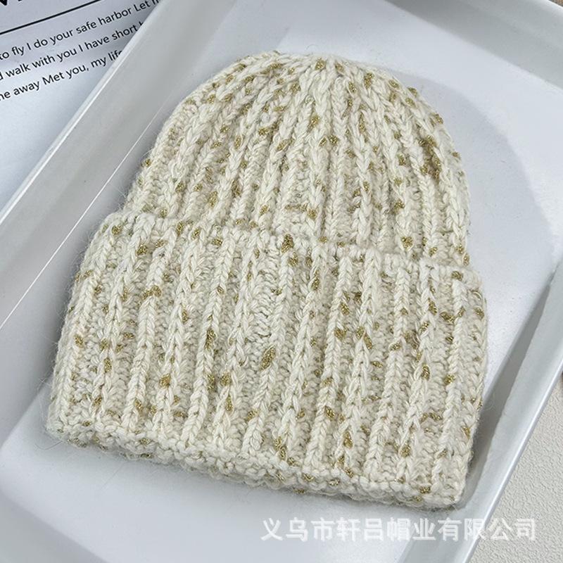 Snowflake point flanged wool hat women's autumn and winter warm knitted hat vertical strip headgear versatile cold hat