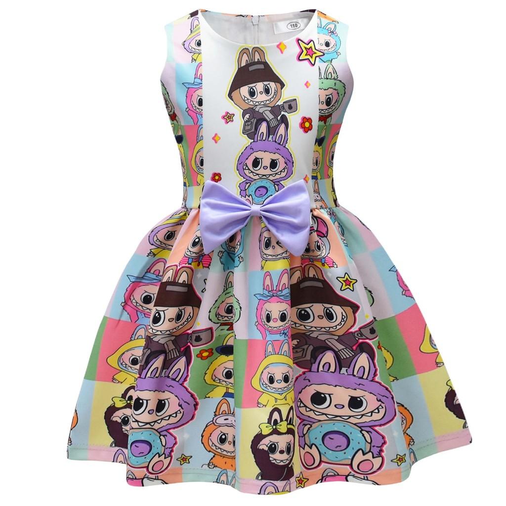 Детское платье для девочек, аниме, мультяшный принт эльфа, без рукавов, с бантом, повседневное, для вечеринки, принцессы