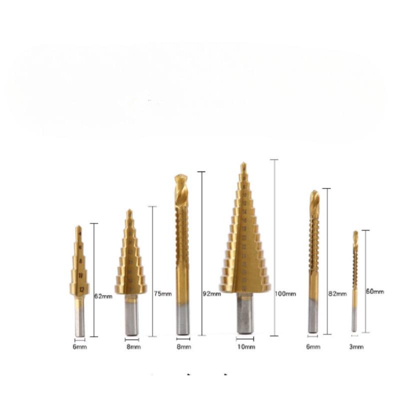 6Pcs Step Drill Bit Saw Drill Bit Set Titanium Milling CutterFor Woodworking Metal Core Hole Opener Titanium Plated Pagoda Drill Bit
