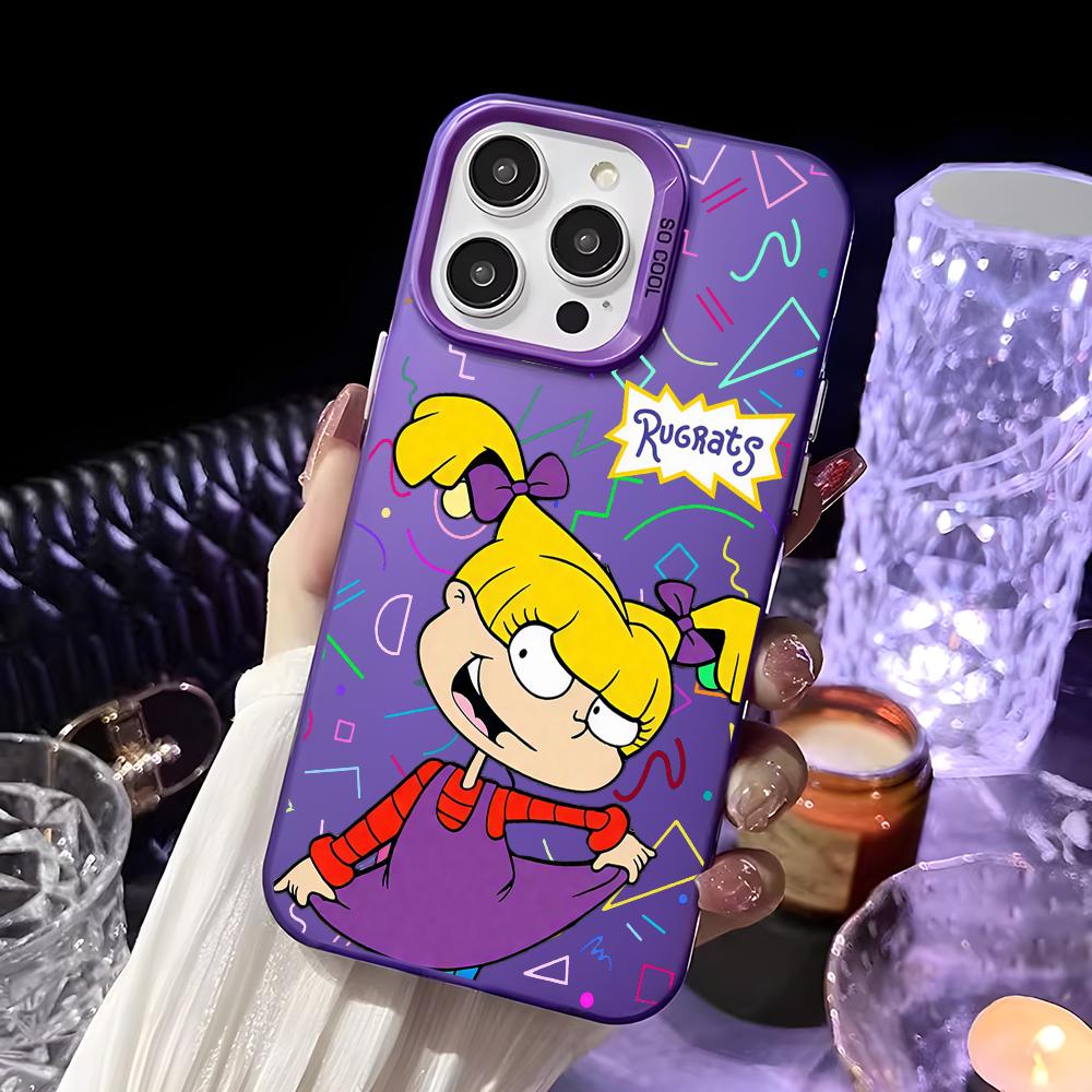 Cartoon R-Rugrats Cute Phone Case For iPhone 16 15 14 13 12 11 Pro Max White Purple Matte Laser Metallic Aurora Funda