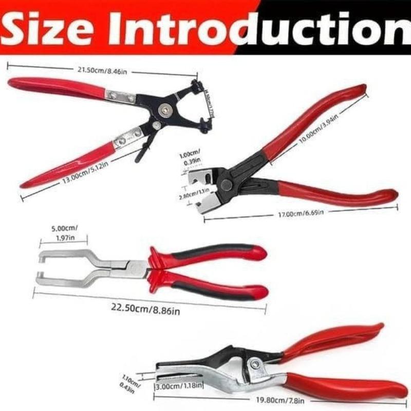 Professional Hose Clamp Pliers Set of 4 - Fuel Line Disconnection and Removal Tool Kit for Auto Repair
