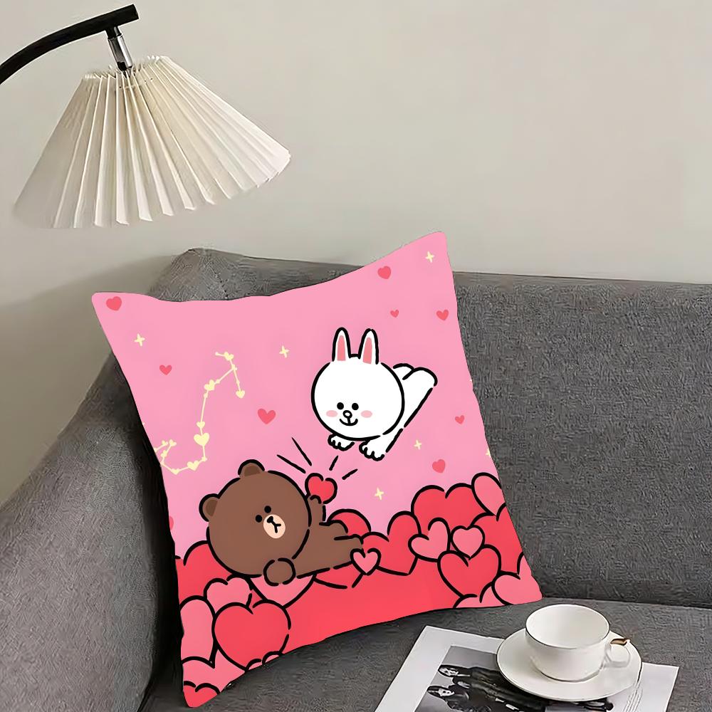 BBrown BearR And Cony Cute Cushion Cover Pillowcase Ultra Soft Skin Friendly Fabric Cloud Like Comfort Concealed Zipper
