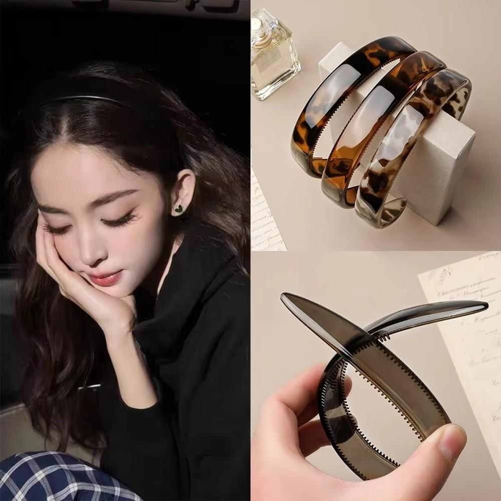 New Wide Retro Leopard Hair Hoop Simple Korean Tortoiseshell Hair Hoop PC Hair Styling Non-slip Teeth Headband Wedding