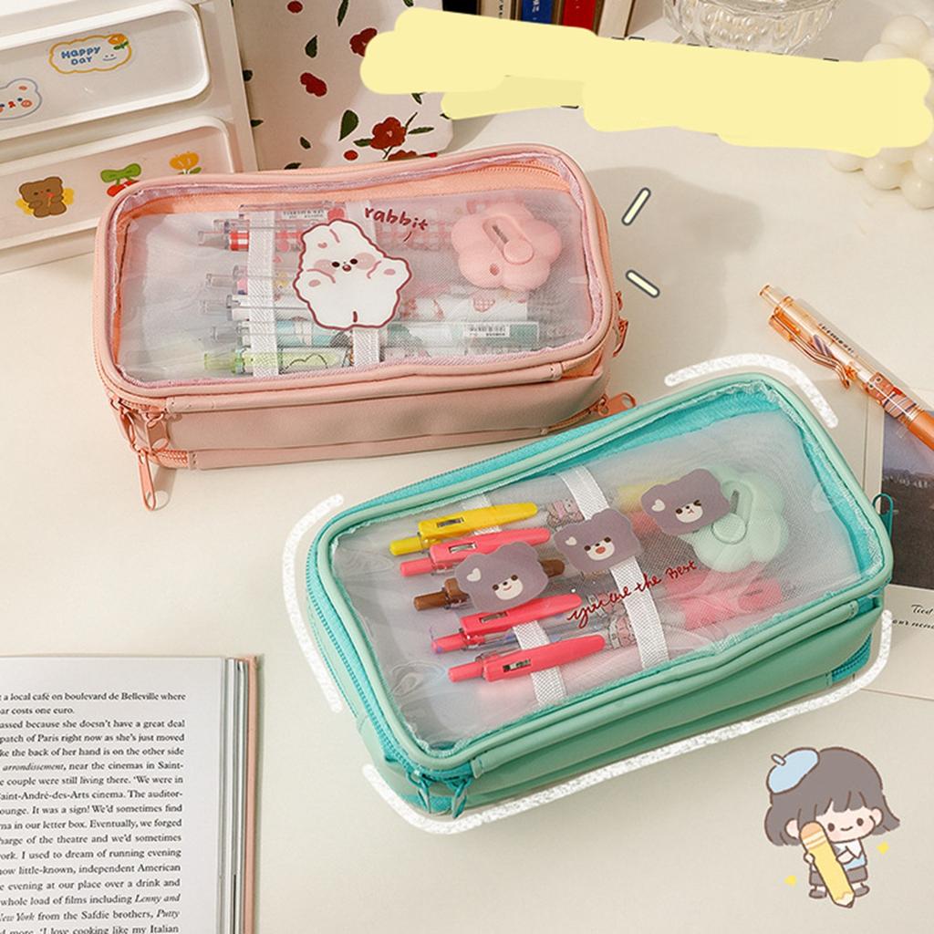 Прозрачный пенал с милым мультяшным рисунком, большой емкости, водонепроницаемый пенал из ПВХ для хранения карандашей B