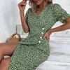 Women's Summer Casual  Dress V Neck A-line  Boho Ditsy Floral Flounce Sleeve Wrap Hem Dress