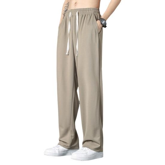 Men Sport Pants Loose Straight Wide Leg Drawstring Elastic Waist Soft Breathable Solid Color Gym Traning Jogging Sweatpants Full Length Trousers