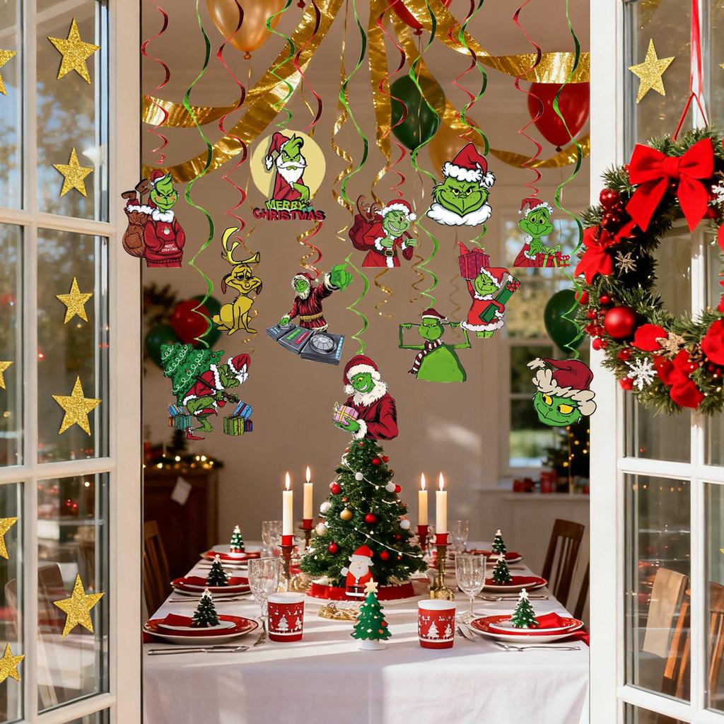 12 шт., мультяшная бумажная зеленая подвеска, праздничная елочная подвеска, автомобильный аксессуар, подвеска для внутреннего и наружного украшения