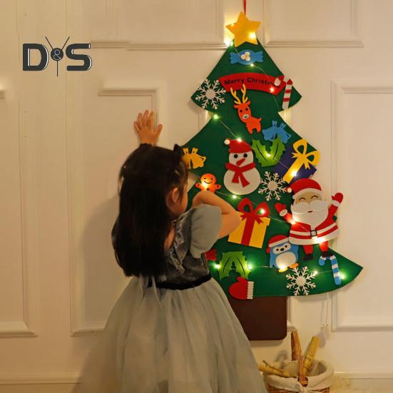 Войлочная новогодняя елка для малышей, светодиодная подсветка, набор для самостоятельной сборки новогодней елки с Санта-Клаусом, снеговиком, снежинкой, чулком