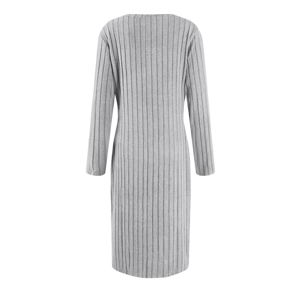 Large Size Long Sleeved Square Neck Slit Knitted Long Dress For Women