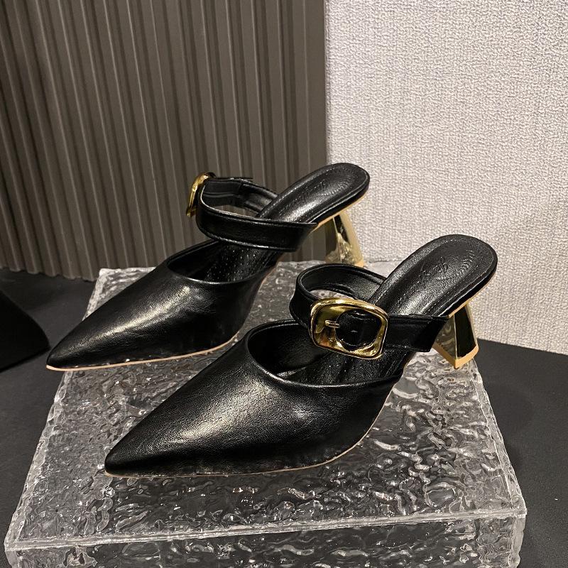 Туфли-шлепанцы на тонком каблуке, босоножки с острым носком, сексуальный высокий каблук, 2025, женственность, весна и лето, сумка-голова, новые полушлепанцы