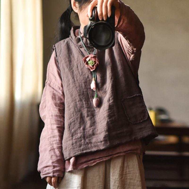 Johnature Женские однотонные льняные жилеты, винтажные пальто, лоскутные осенние плюс хлопковые теплые жилеты в китайском стиле