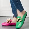 Brand Design Gold Chain Women Slipper Closed Toe Slip On Mules Shoes Round Toe Low Heels Casual Slides Flip Flop Plus Size
