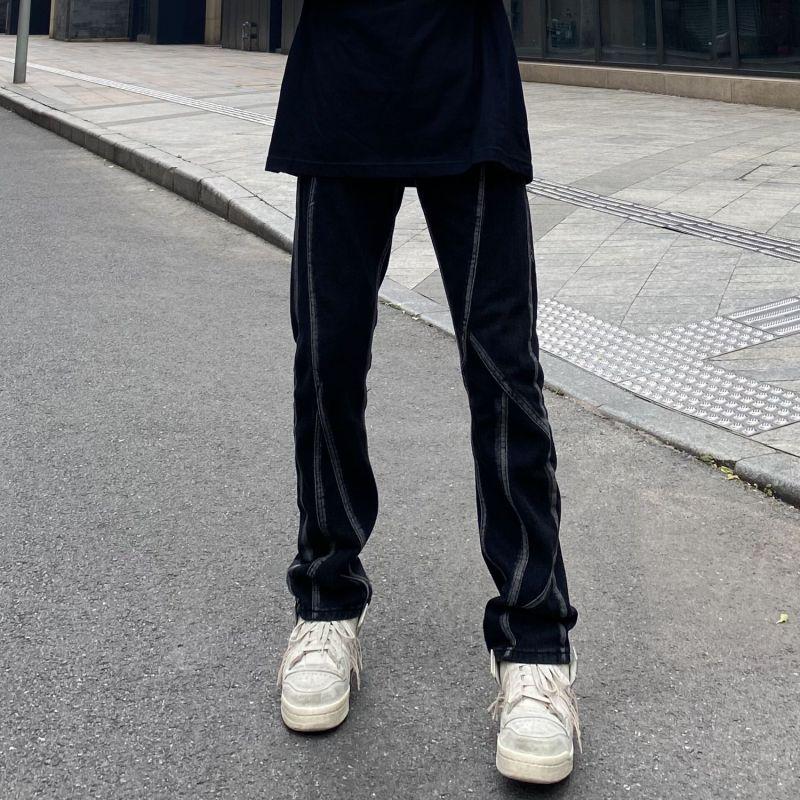 Мужские прямые джинсы в европейском и американском стиле с ретро-строчкой, свободный дизайн, нишевые жареные уличные брюки