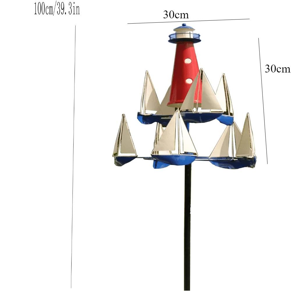 Outdoor Nautical Sailboat Lighthouse Windmill Modeling Garden Windmill Kinetic Art Metal Wind Chime 3D Decoration