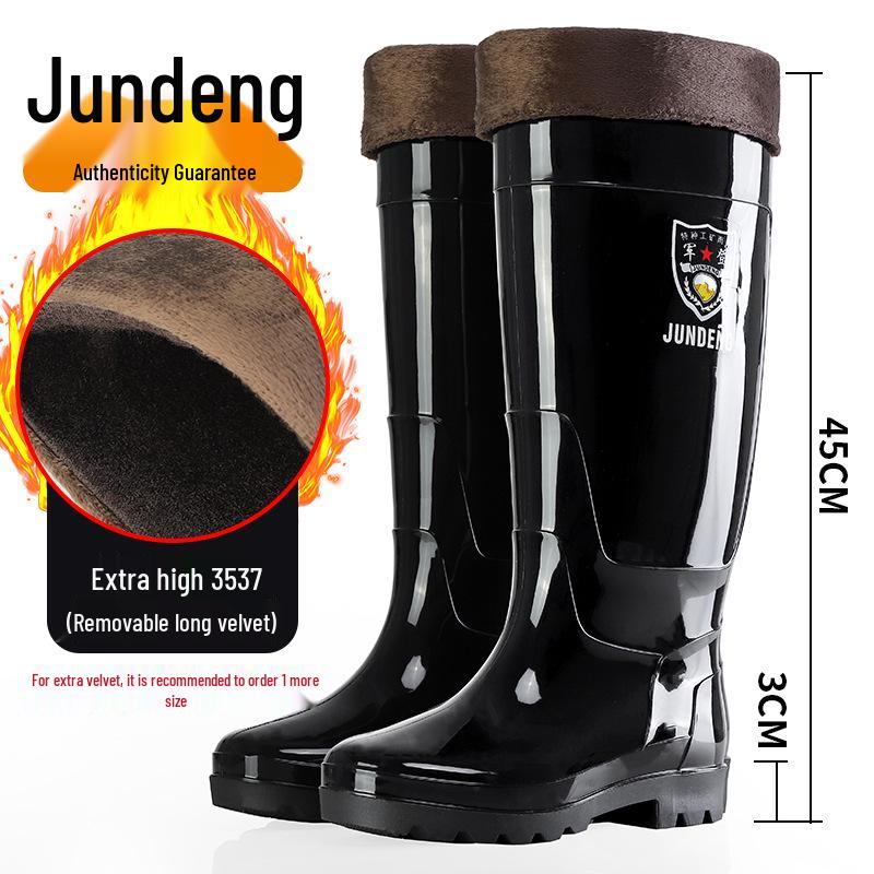 3537 Black 45CM Men's Extra High Rain Boots - Waterproof PVC Work Footwear for Construction Safety