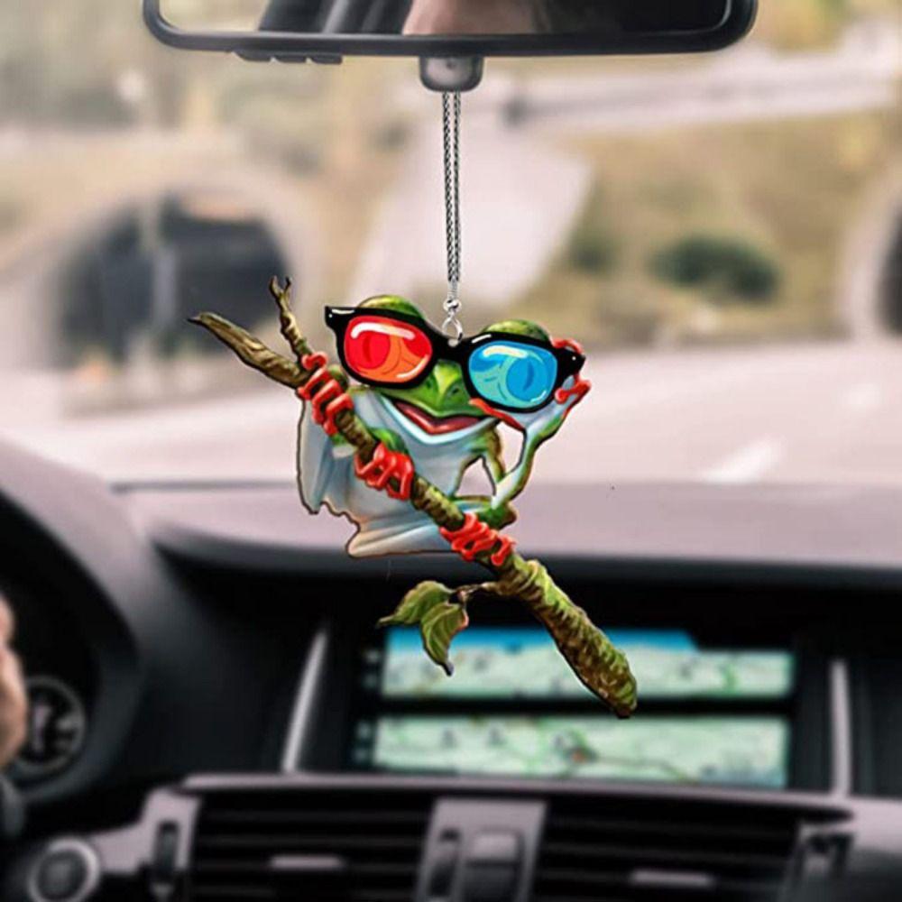 Small Green Frog Pendant 2D Acrylic Flat Ornaments Fashion Frog Car Pendant Home Decor