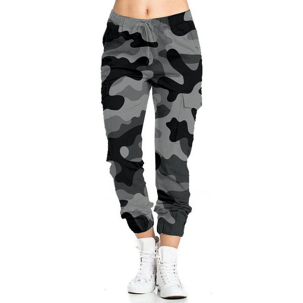 Женские камуфляжные повседневные брюки-карандаш с эластичной резинкой на талии и боковыми карманами
