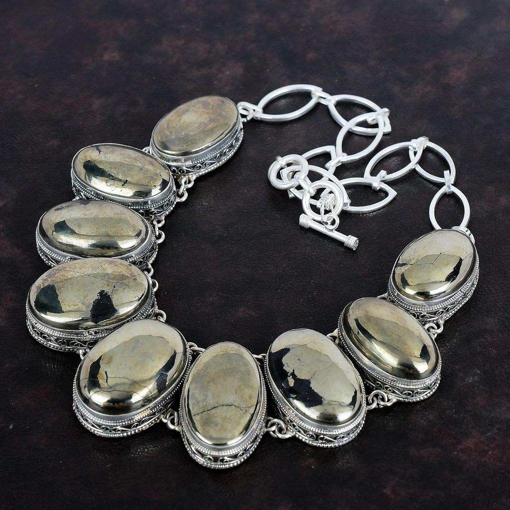 Ожерелье из пирита, ювелирные изделия из натурального драгоценного камня, ожерелье из стерлингового серебра 925 пробы, регулируемое ожерелье-цепочка, винтажное ожерелье ручной работы, подарки на годовщину