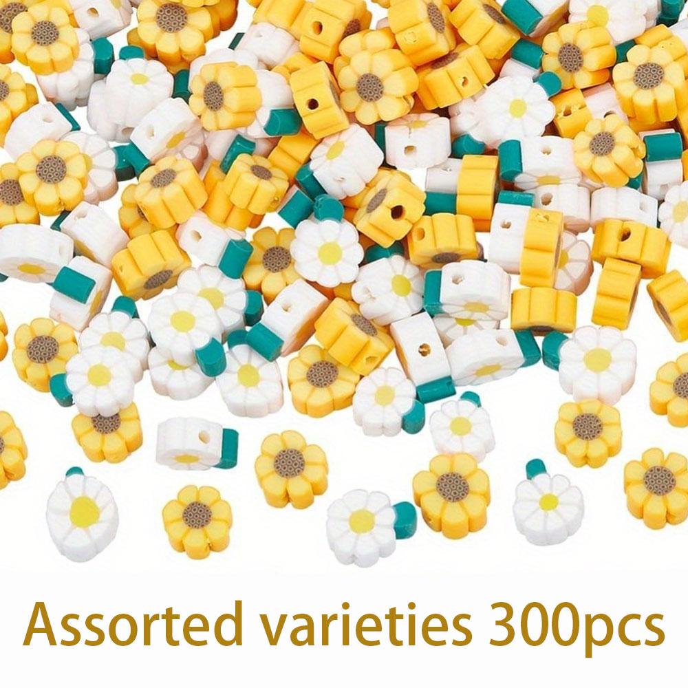 100/300/500 шт. Желтые и белые глиняные бусины в виде цветка маргаритки, бисерная нить, декоративные бусины, браслет своими руками, ожерелье, серьги, серьги