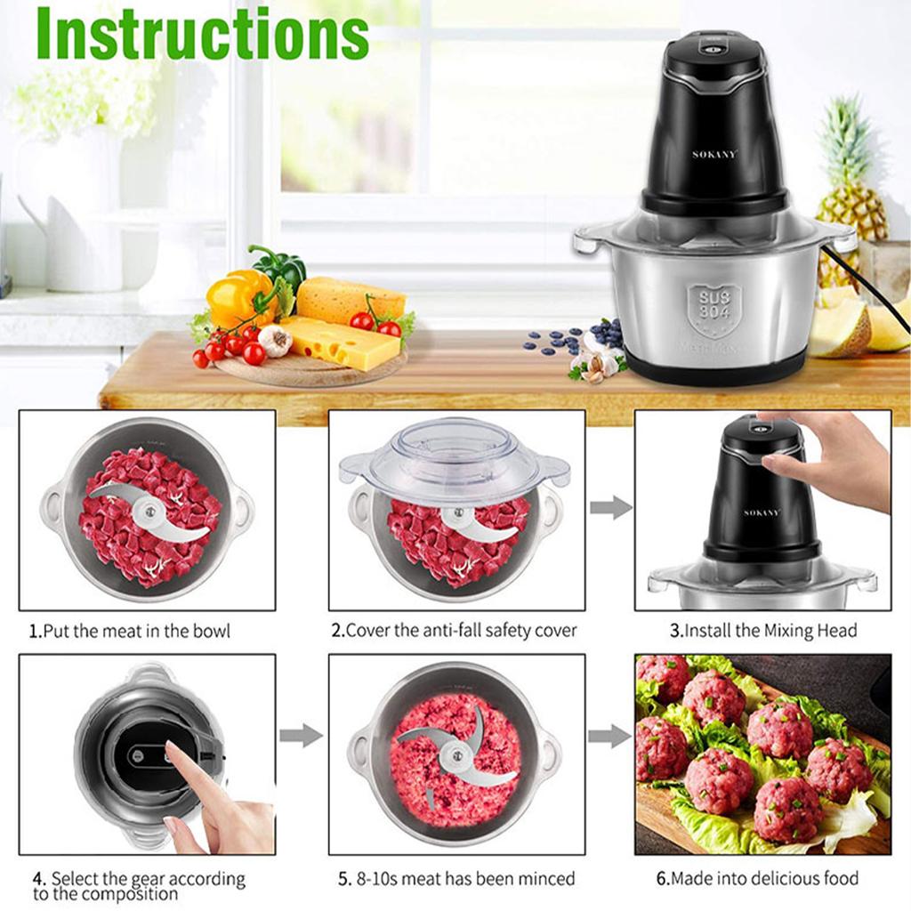 SOKANY7020 Meat Grinder, Electric Cooking Machine, Vegetable Chopper and Garlic Mincer, Garlic Paste Wizard, 2-Liter Large Capac
