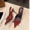 Женские босоножки на высоком каблуке 2026 Лето Остроносые Модные Сексуальные Мюли с ремешком на пятке Босоножки Женские Элегантные Французские Туфли на Высоком Каблуке