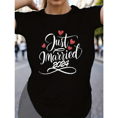 Женская футболка Comfit 'Just Married' с каллиграфическим дизайном Эстетичная одежда