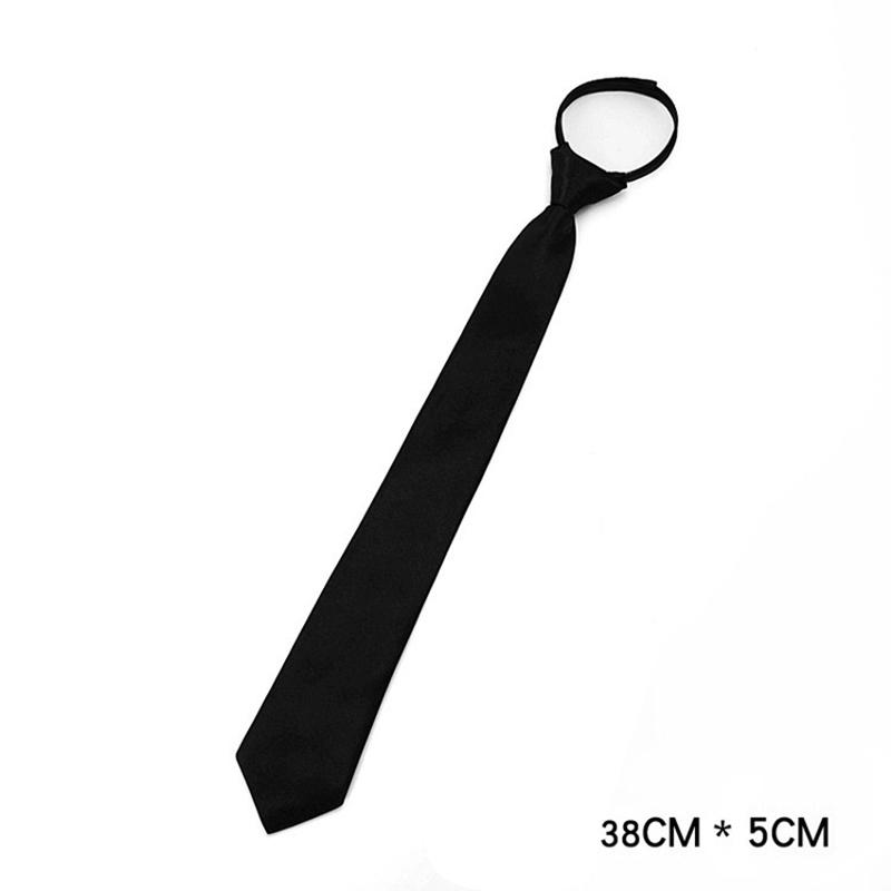 Unisex Black Simple Clip On Tie Security Tie Uniform Shirt Suit Neckties Steward Matte Funeral Lazy Neck Zipper Ties Students