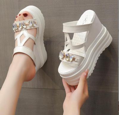 Мода 2024 года, летний тренд, дизайнерские женские босоножки на очень высоком каблуке 12 см, роскошные блестящие женские тапочки на толстой подошве, пляжная обувь на танкетке и платформе