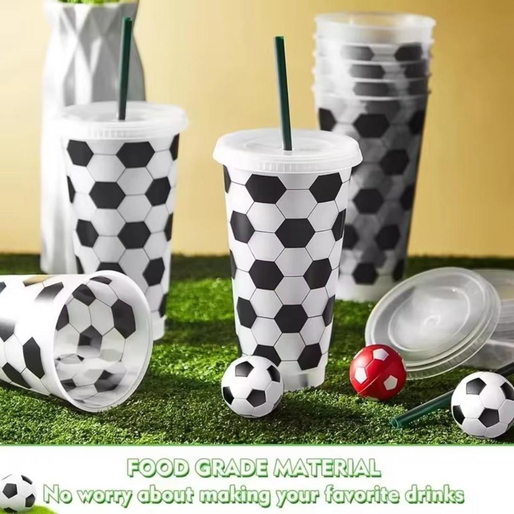6 Pcs Set 24 OZ Soccer Cups Large Capacity Reusable Straw Cup with Lid and Straw Stackable Coffee Cup Soccer Fans Party Supplies