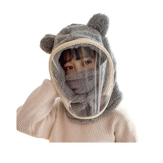 Children Hat with Soft Bear Ears Anti-Fog Lenses Fluffy Plush Windproof Detachable Lenses Cold-resistant Winter Hat