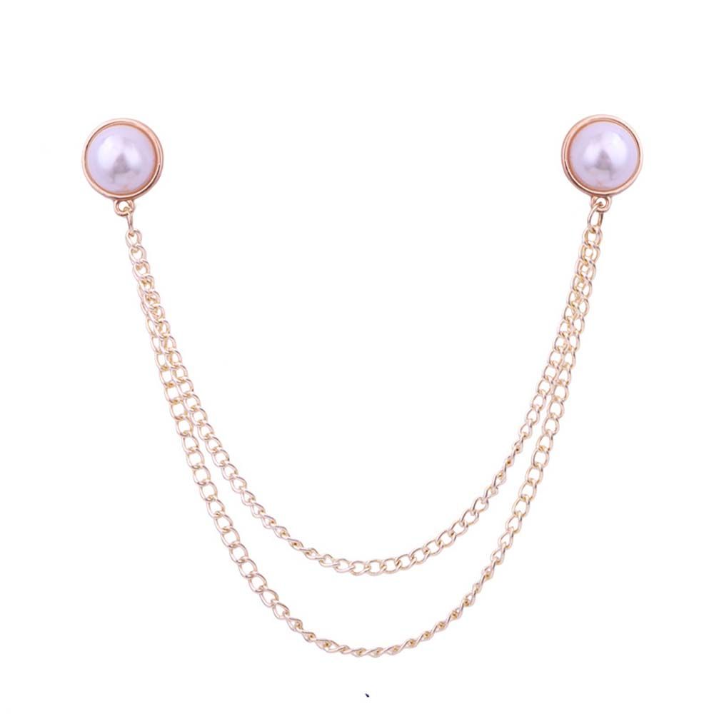 For Men Girl Double Chain Double Layer Women Brooches Korean Pin Pearl Collar Pin Collar Brooch
