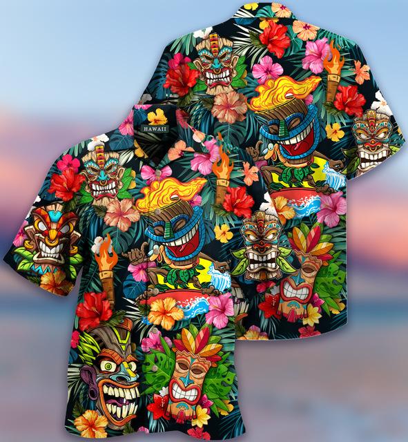 Hawaiian shirt new men's large size 1D printing fashion casual and comfortable Cuban collar button-down cardigan