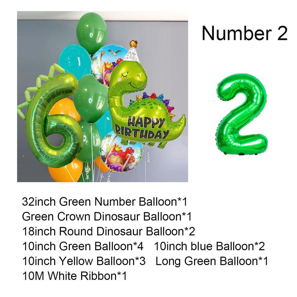 Dinosaur Balloons Set 32Inch Number Foil Balloon Yellow Blue Latex Globos For Boy Kids Dino Theme Birthday Party Decor