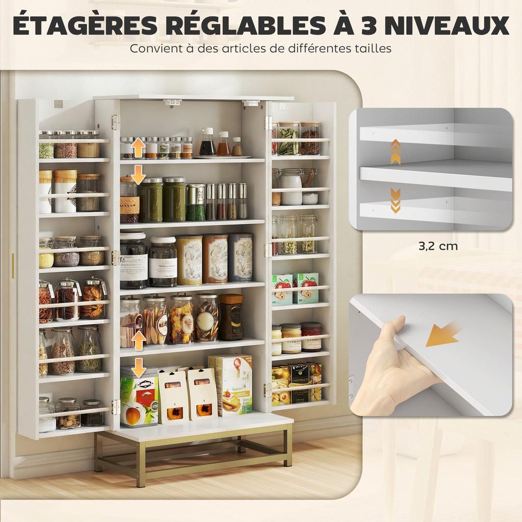 Kitchen Cabinet Kitchen Storage Unit with 12 Door Shelves, Adjustable Shelves, 58x29x119.5cm, White