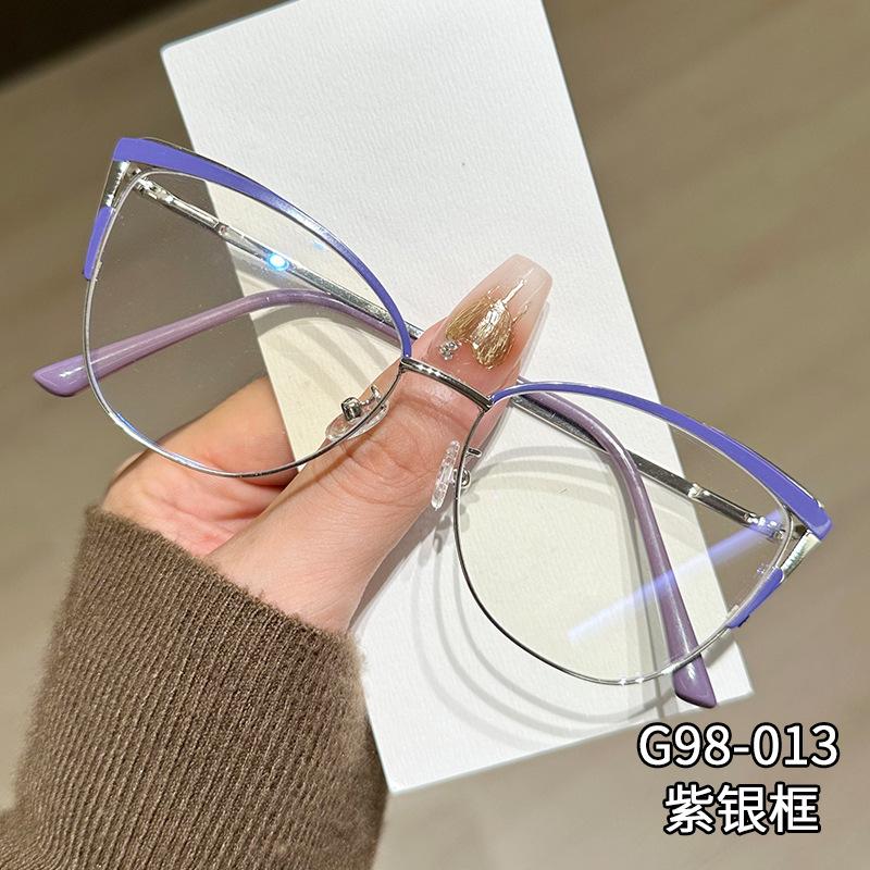 Metal Frame Glasses Women Anti Blue Light Cat Eye Eyewear Type Non-prescription Decorative Flat Glasses Lunettes De Soleil Homme