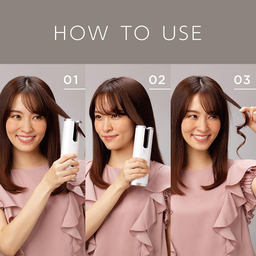 Vidal Sassoon Hair Iron Cordless Auto Curl Iron Rechargeable 3 Level Temperature Adjustment 4 Level Finish Adjustment White VSA-1990/WJ