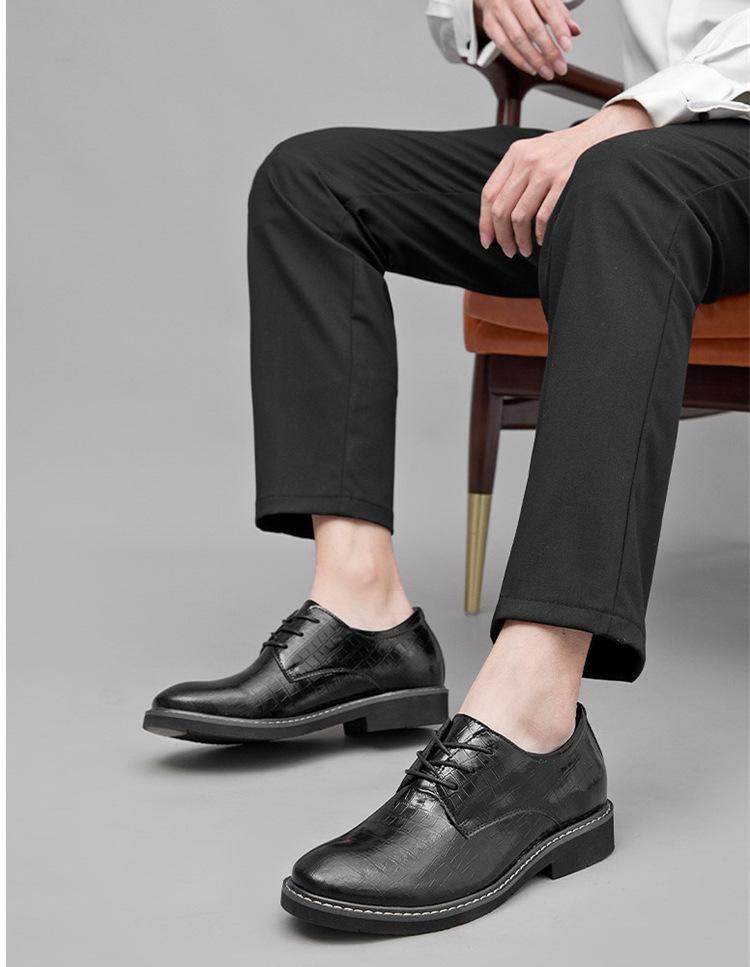 Невидимые мужские кожаные туфли, увеличивающие рост на 5 см - Business Casual, Британский стиль, Мягкая подошва для женихов и свадеб