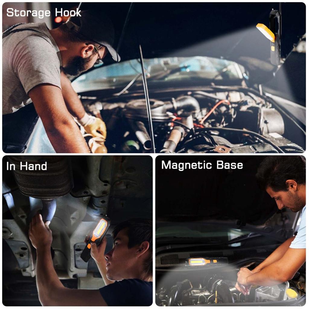 Rechargeable COB Work Light USB Adjustable LED Work Lamp with Magnetic Hook for Repair