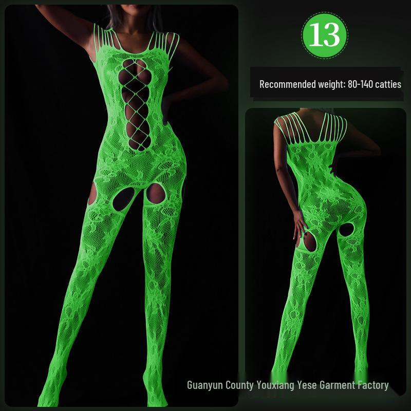 Светящийся в темноте бодистокки из сетки плюс сайз с люминесцентным бандо и носками