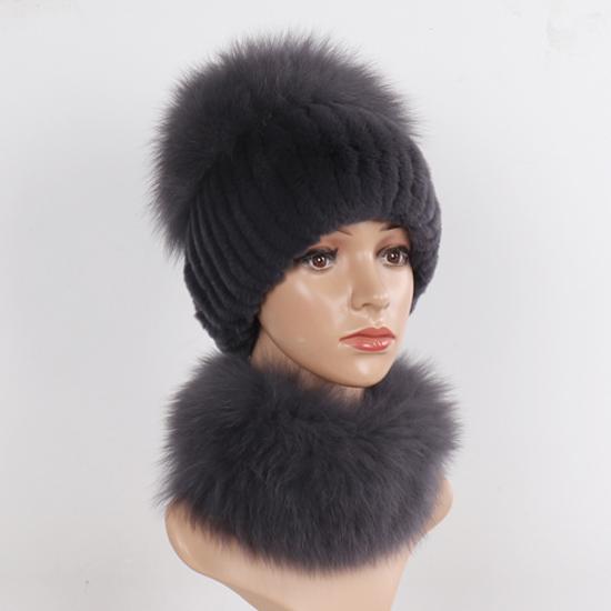 Новые зимние женские роскошные шапки из натурального лисьего меха, комплекты шарфов, натуральный мягкий вязаный теплый топ из меха кролика рекс, шапки из лисьего меха, шарфы, 2 шт.