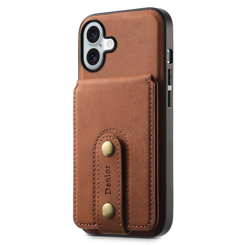 DENIOR D14 Чехол для iPhone 16 с подставкой и держателем для карт, задняя крышка для телефона из ретро-кожи