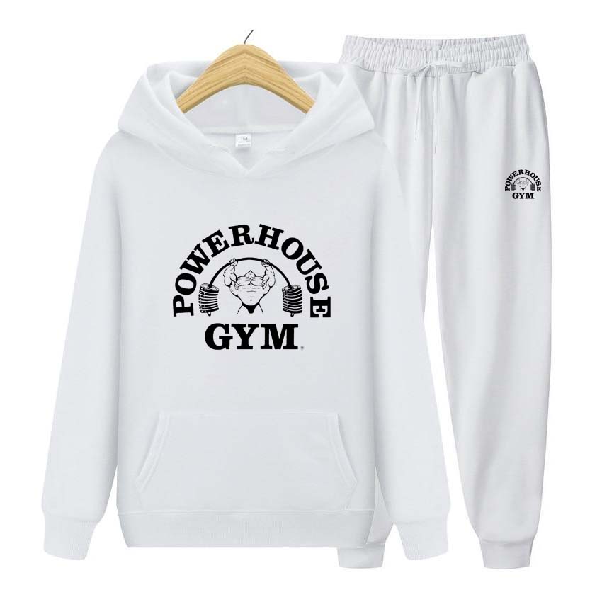 Fitness Weightlifting Graphic Fleece Tracksuit for Men, Thick Gym Workout Hoodie & Jogger Pants, Drawstring Outfit for Autumn Winter Training Trip