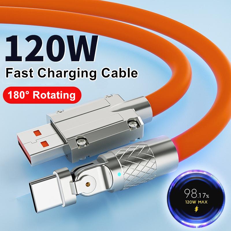 6A 120W 180 градусов поворотный USB-кабель для быстрой зарядки типа C для iPhone 14 13 XS XR Samsung Xiaomi Huawei POCO кабель для быстрой зарядки