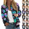 Jackets For Women Long Sleeve Lightweight Zip Up Cropped Halloween Print Outerwear Casual Quilted Jackets With Pockets