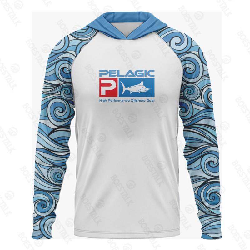 Mens Long Sleeve Hooded Fishing Shirt UV Protection Quick Dry Breathable Outdoor Apparel