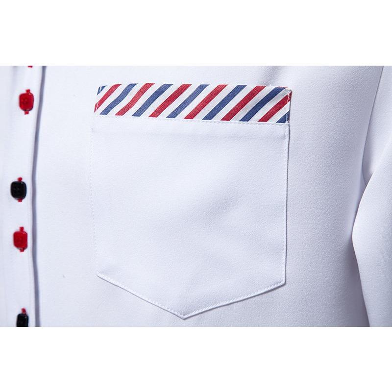 Весна-лето Треугольный воротник Полосатая цветная блокированная мужская рубашка с длинным рукавом Верхние рубашки (Мужской)