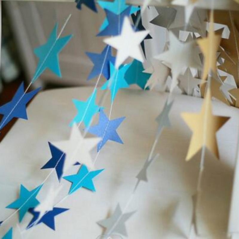 2pcs Paper Star Banner Garlands 4M Birthday String Chain Banner Ornaments Curtain
