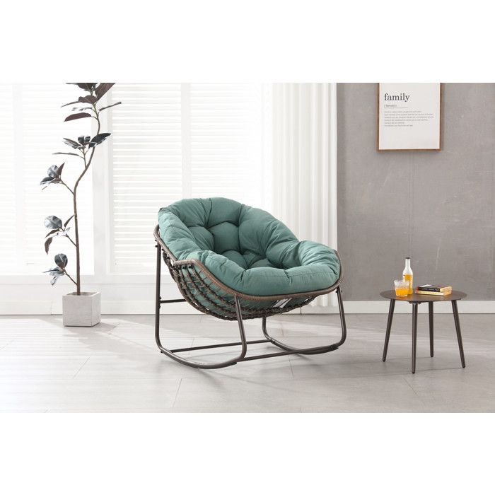 Fauteuil À Bascule D'extérieur Avec Coussin Épais, Fauteuil De Loisirs Moderne Adapté Aux Balcons, Vérandas Et Jardins, Vert Clair