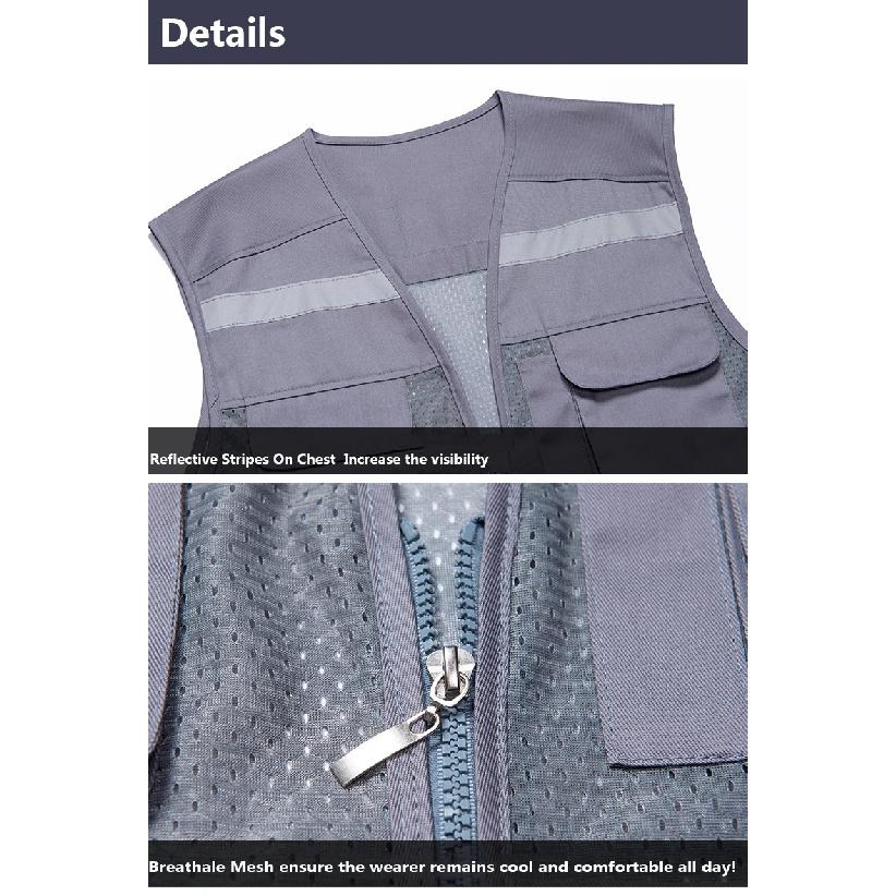 Men's Summer Mesh Vest Photography Work Multi-Pockets Outdoors Journalist's Vest Sleeveless Jackets