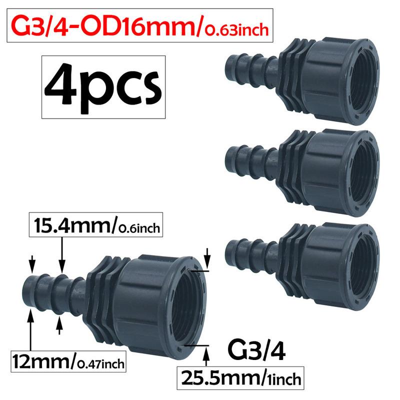 4pcs 1/2 3/4 Female Thread to 16mm 20mm PE Hose Tube Barb Connector Plastic Pipe Fitting Farm Irrigation Joints